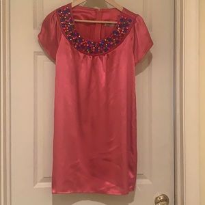 GLAM pink silk jeweled mini dress
